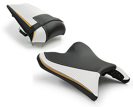 LuiMoto Sport Seat Covers '10-'14 Yamaha FZ8/Fazer 8 - CF Black/CF Pearl/Gold - Motostarz USA