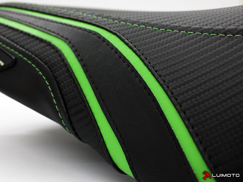 LuiMoto Team Kawasaki Seat Cover - 2012-2014 Kawasaki ER6n / ER6f (Ninja 650R) - CF Black/Lime Green