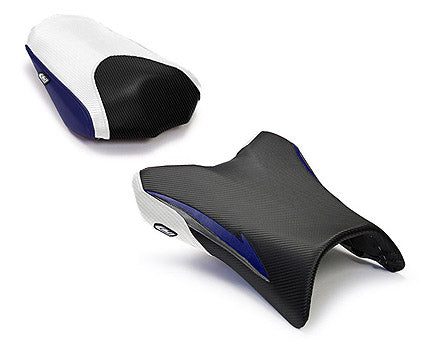 LuiMoto Raven Edition Seat Covers 2006-2013 Yamaha FZ1 - Cf Black/Deep Blue/Cf White
