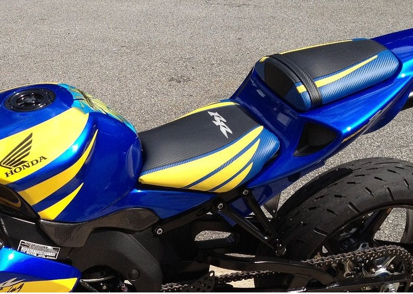 LuiMoto Tribal Flight CF Seat Covers 2004-2007 Honda CBR1000RR - CF Black/Yellow/Blue