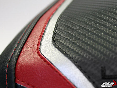 LuiMoto Raven Edition Seat Cover '09-'14 Yamaha YZF R1 - CF Black/Red/Silver - Motostarz USA