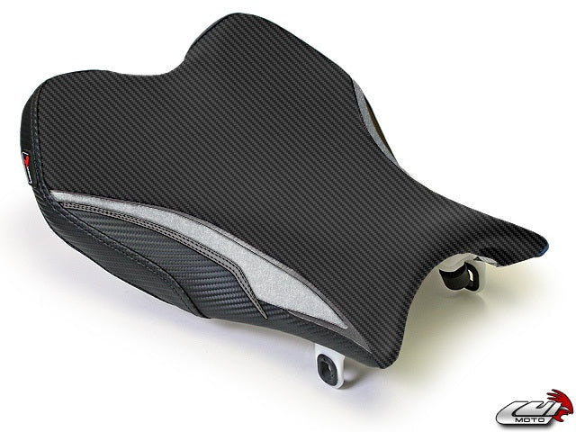 LuiMoto Team Suzuki TYPE II Seat Covers for 2009-2014 Suzuki GSXR 1000 - CF Black/AL Black/Silver