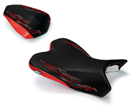 LuiMoto Flame Edition Seat Cover '09-'14 Yamaha YZF R1 - CF Black/Red - Motostarz USA