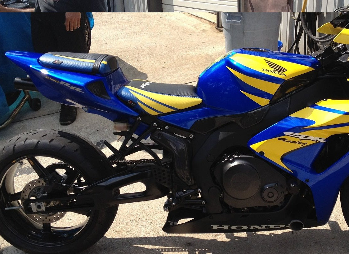 LuiMoto Tribal Flight CF Seat Covers 2004-2007 Honda CBR1000RR - CF Black/Yellow/Blue