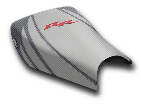 LuiMoto Tribal Flight CF Seat Covers 2004-2007 Honda CBR1000RR - CF Silver/Gunmetal/Red RR Logo