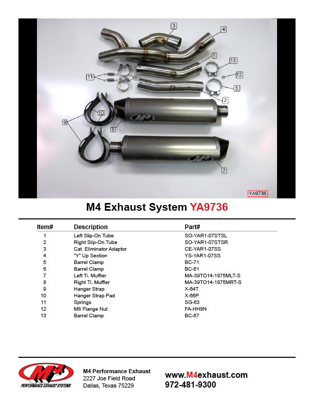 M4 Titanium Standard Mount Cat Eliminator Slip On Exhaust 2007-2008 Yamaha YZF R1