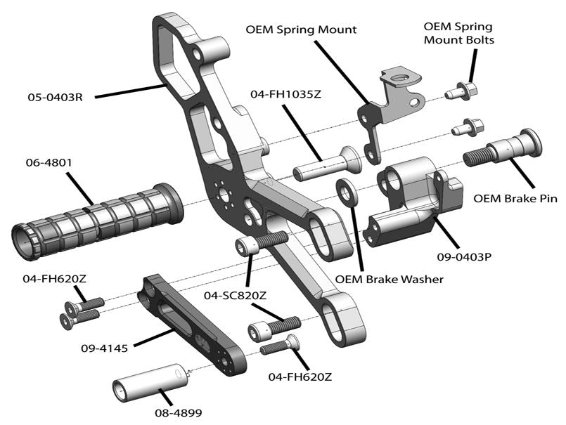 Woodcraft Adjustable Rearsets Complete Kit for 2015-2016 Yamaha R3