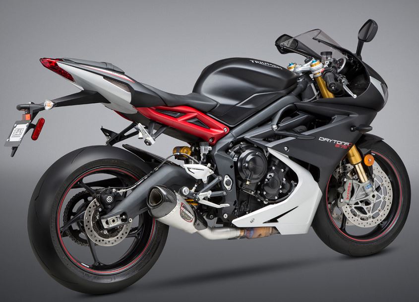 Yoshimura Street ALPHA T Stainless/Carbon Slip-On Exhaust '13-'17 Triumph Daytona 675/R | Works Finish