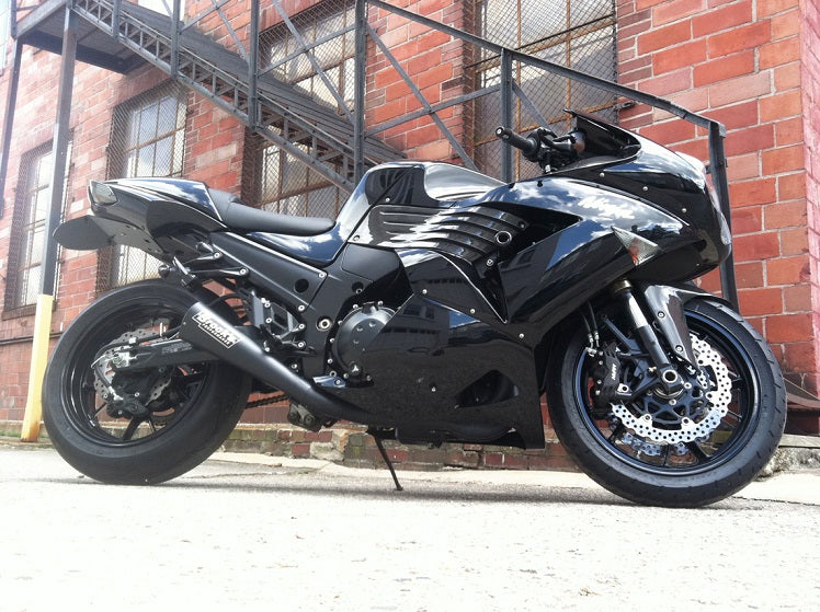 Brocks Performance 14" Alien Head 2 Black Full Exhaust System 2006-2011 Kawasaki ZX-14