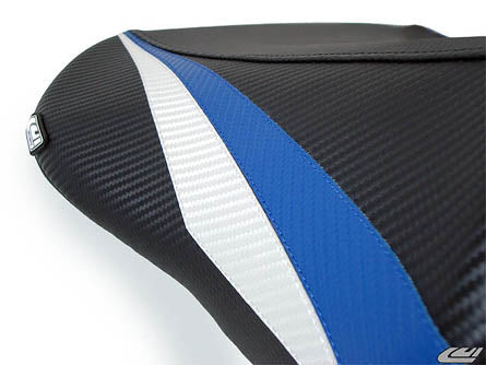 LuiMoto Team Suzuki Seat Covers for 2004-2005 Suzuki GSX-R 600/750 - CF Black/CF Blue/CF Pearl