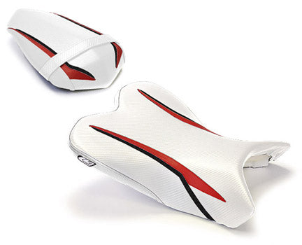 LuiMoto Raven Edition Seat Cover '09-'14 Yamaha YZF R1 - CF White/Red - Motostarz USA