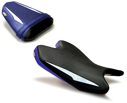 LuiMoto Raven Edition Seat Cover '08-'16 Yamaha YZF R6 - CF Black/White/Blue - Motostarz USA