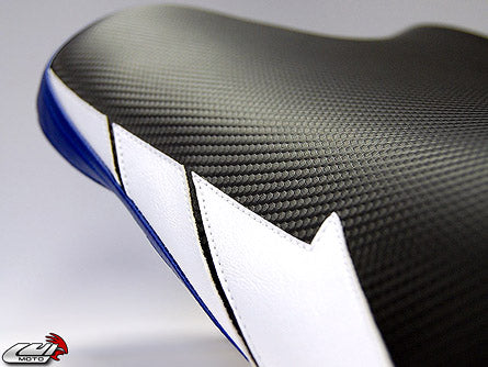 LuiMoto Sport Seat Covers '08-'16 Yamaha YZF R6 - CF Black/White/Blue - Motostarz USA