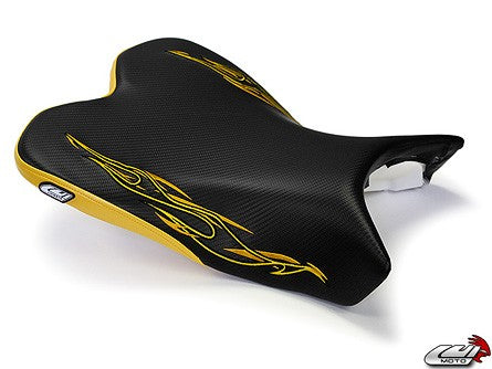 LuiMoto Flame Edition Seat Cover '09-'14 Yamaha YZF R1 - CF Black/Yellow - Motostarz USA