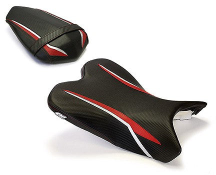 LuiMoto Raven Edition Seat Cover '09-'14 Yamaha YZF R1 - CF Black/Red/Silver - Motostarz USA